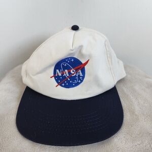 Youngan Hat Company NASA White Baseball Hat Cap Blue Brim Large Logo OSFA